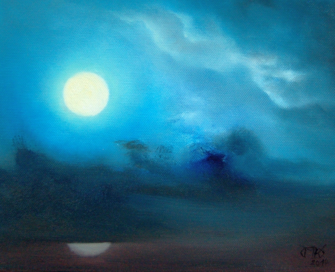 Vollmond im Moor, l auf Leinwand, 24 X 30 cm, 2014 web